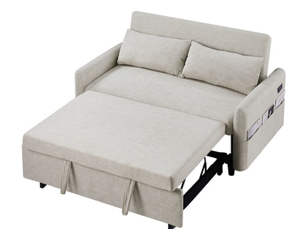 Pull Out Sleep Sofa Bed Loveseats Sofa Couch With Adjsutable Backrest, Storage Pockets, 2 Soft Pillows, USB Ports For Living Room, Bedroom, Apartment, Office