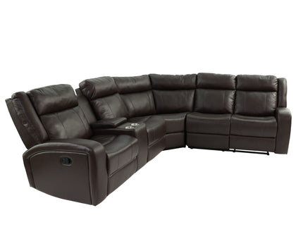 Manual Motion Recliner Sectional Sofa With Console And Cup Holders - Brown