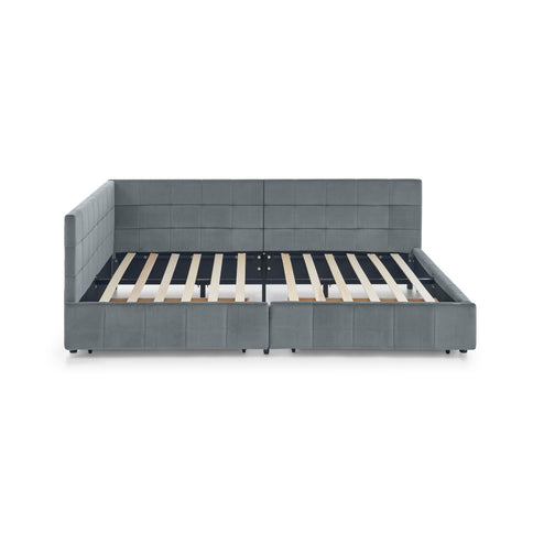 Elegant Storage Upholstered Tufted Bed Frame With Backrest And Armrests