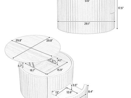 Round Lift Top Coffee Table With Hidden Storage For Living Room