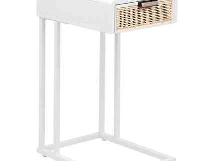 Kenneth - C Shape Side Table With Single Drawer - White