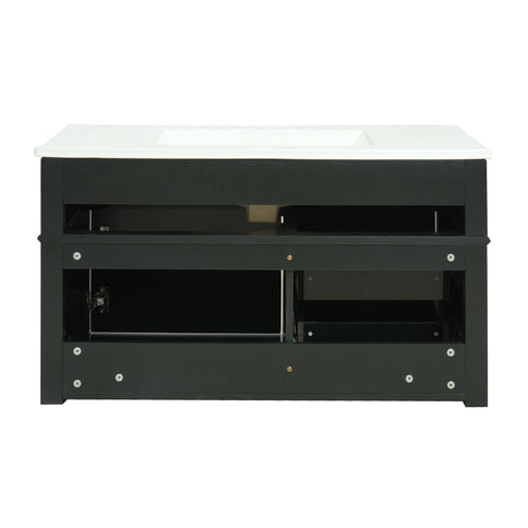 Modern Wall Mounted Floating Cabinet With Double Drawer And Sink