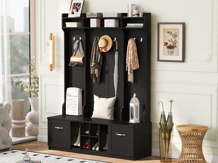 5 In 1 Entryway Bench With Coat Rack, 7 Sturdy Hooks, 2 Spacious Drawers And Adjustable Shelves