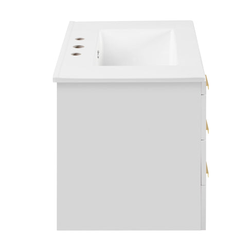Modern Wall Mounted Bathroom Cabinet With Ceramic Sink, Soft-Closing Drawer And Door