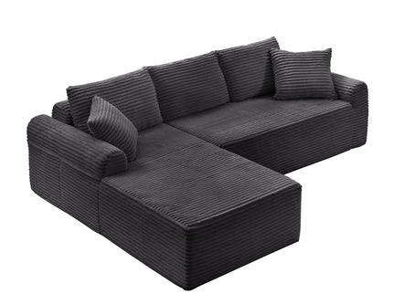 Modular Sectional With Arched Armrests, Includes 3 Back Cushions & 2 Throw Pillows