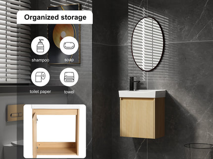 Modern Bathroom Vanity With Ceramic Basin, Wall Mounted Floating Sink Combo, Storage Cabinet