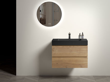Alice - Natural Oak Bathroom Vanity With Sink, Large Storage Wall Mounted Floating Bathroom Vanity For Modern Bathroom, One-Piece Sink Basin Without Drain