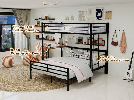 Bunk Bed With Built In Desk & Guardrail Frame