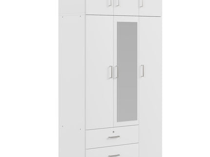 Modern 3 Door Mirror Wardrobe With 2 Drawers And Top Cabinet