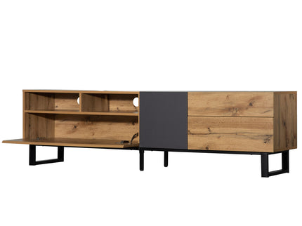 TV Stand For 80'' TV With Double Storage Space, Media Console Table With Drop Down Door