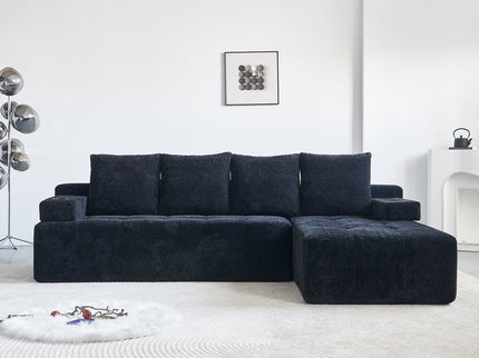 L - Shaped Sectional Sofa With Side Pockets, Wireless Charging, USB Ports, Cup Holder, Bluetooth Speaker, Reversible Lounge Chaise - Black