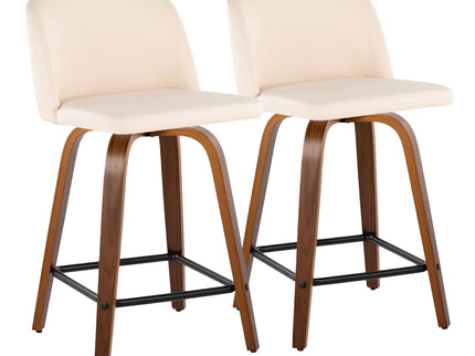 Toriano - Mid Century Modern Fixed Height Counter Stool With Swivel With Square Footrest (Set of 2)