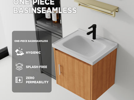 20" Floating Bathroom Vanity Combo With Sink, Soft Close Doors, Wall Mounted Solid Cabinet - Golden Oak