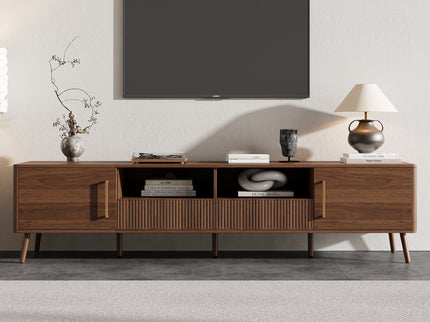 TV Stand For TVs Up To 85" With Soft-Close Doors, Open Shelf, Cable Management - Walnut