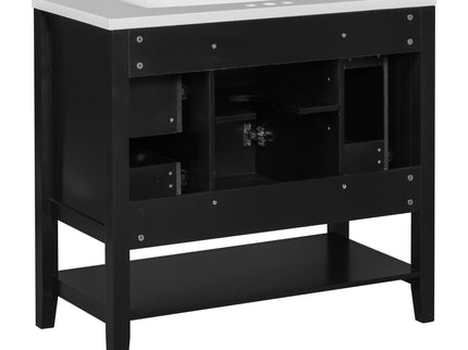 36" Bathroom Vanity & Sink, 2 Cabinet And 3 Drawers - Black