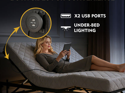 Adjustable Bed Base Frame With Wireless Remote, 4 USB Ports, Under Bed Nightlights, Zero Gravity
