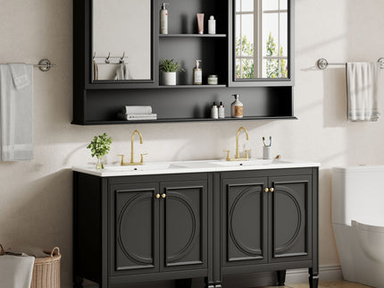 Double Sink Bathroom Vanity Set With Wall Mount Mirror Cabinet