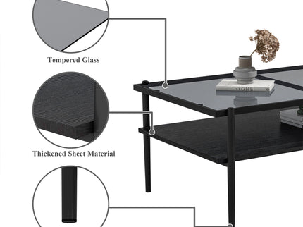 Rectangle Coffee Table With Tempered Glass Top And Legs, Modern Table For Living Room