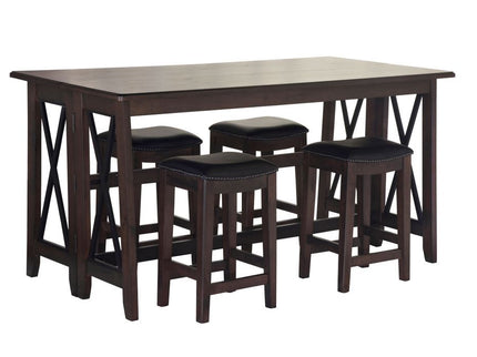 Drop Leaf Table With 4 Stools - Dark Brown
