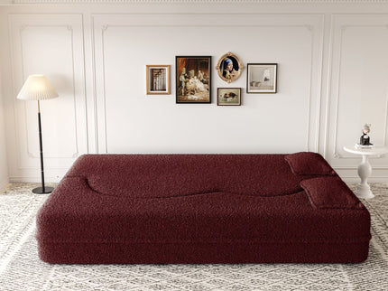 Modern Floor Sofa, With 2 Pillows, Convertible Teddy Fabric Foam Filled Bed