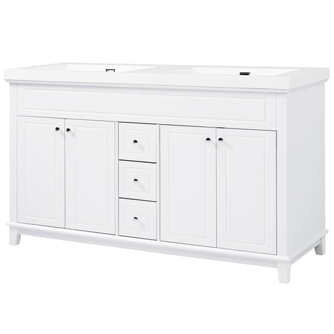 Bathroom Vanity With Double Sinks, 3 Drawers & 4 Doors, Soft Close, All Open Back Design - White