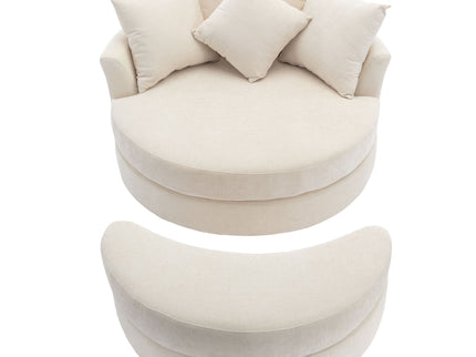 360° Swivel Accent Barrel Chair With Storage Ottoman & 4 Pillows, Modern Leisure Chair Round Accent For Living Room