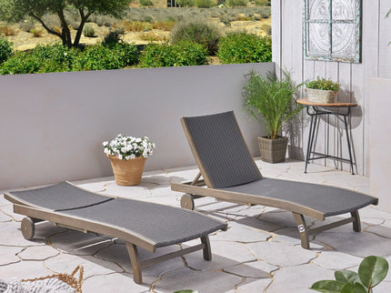 Outdoor Chaise Lounge With Pull Out Tray And Wicker Seat - Gray
