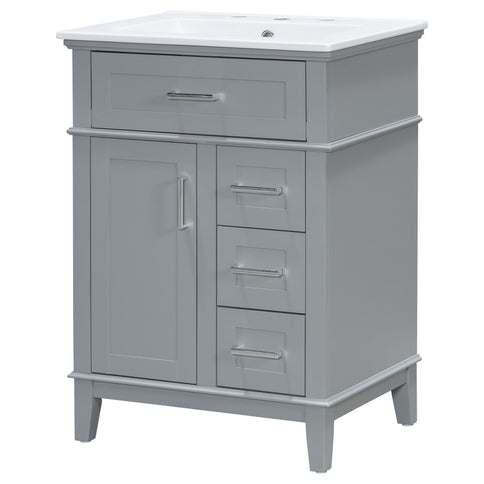 Modern Bathroom Vanity With Sink, Flip Drawer & 3 Drawers, Soft Close Hinges, Adjustable Shelf