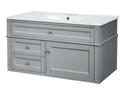Modern Wall Mounted Floating Cabinet With Double Drawer And Sink