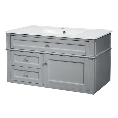 Modern Wall Mounted Floating Cabinet With Double Drawer And Sink