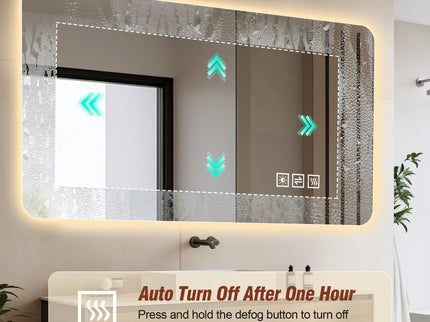 Wall Mounted LED Lighting Mirror With 3 Color Lighting, Dimming, Waterproof, Anti Fog, Touch Switch - Silver