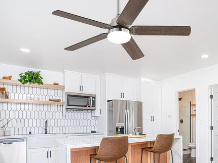 42" Ceiling Fan With Reversible DC Motor, LED Light, 5 Blade Design - Nickel