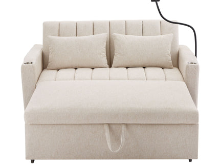 Convertible Sofa Bed Loveseat Sofa With Three USB Ports, Two Side Pockets, Two Cup Holders And 360° swivel Phone Holder For Living Room