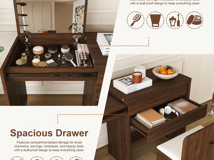 Folding Desk With Mirror And Storage Stol For Bedroom