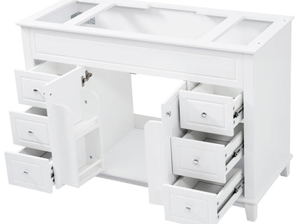 Bathroom Vanity Cabinet Only, 6 Soft Close Drawers & Double Doors With 2 Tier Shelves - White