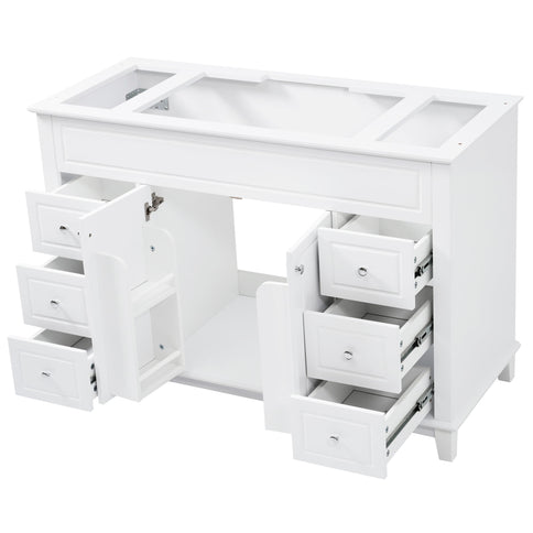 Bathroom Vanity Cabinet Only, 6 Soft Close Drawers & Double Doors With 2 Tier Shelves - White