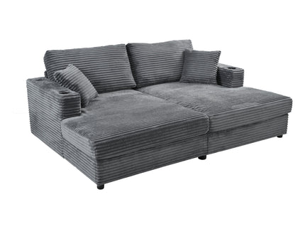 Oversized Loveseat Chaise With 2 USB Ports, 2 Cup Holders And 2 Throw Pillows