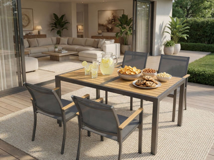 5 Piece Gray Aluminum Patio Dining Set With Textilene Chairs For Outdoor Use