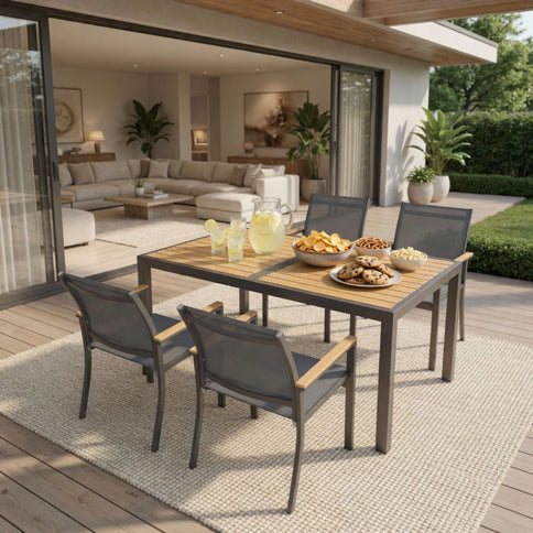 5 Piece Gray Aluminum Patio Dining Set With Textilene Chairs For Outdoor Use