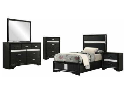 Modern Bedroom Set With Upholstered Headboard And Textured Storage