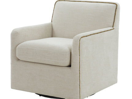 Tolland - Swivel Accent Chair With Antique Brass Nailhead Trim - Beige