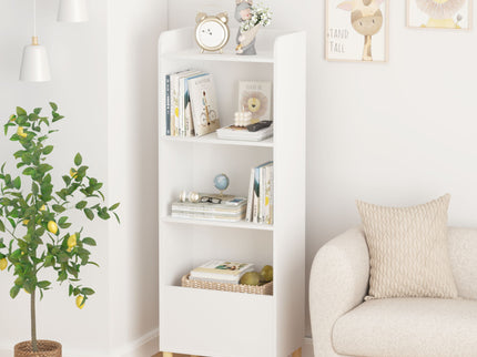 4 Tier Bookcase, Book Display With Safety Restraint, Storage Cabinet For Playroom - White
