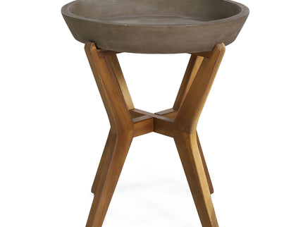 Yukon - Contemporary Side Table With Lightweight Concrete Top And Acacia Wood Frame - Gray