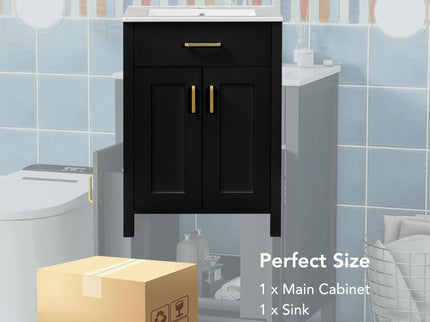 Bathroom Vanity Combo With Ceramic Sink, Luxurious Space-Saving Vanity, 2 Soft Close Doors