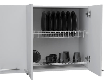 Wall Cabinet Four Doors, With Two Internal Shelves And Internal Plate And Glass Organizer - White