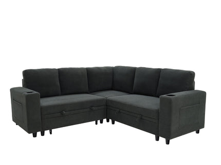 Upholstered L - Shape Sectional Sofa Bed With Pull Out Sleeper And Storage