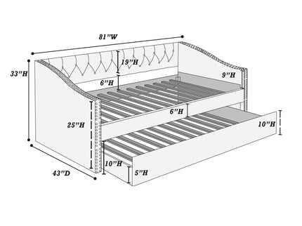 Daybed With Button Tufted Nailhead Trim And Trundle Slat Storage - Gray