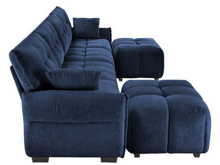 Sofa Set With Ottoman And Pillows, Textured, High Resilience Cushions