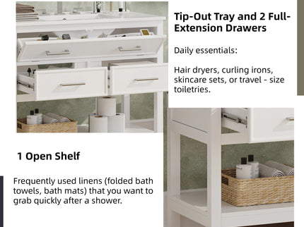Bathroom Vanity With Ceramic Sink, Tip Out Tray & 2 Full Extension Drawers