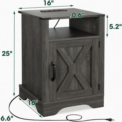 Farmhouse Nightstand, Charging Station & Storage